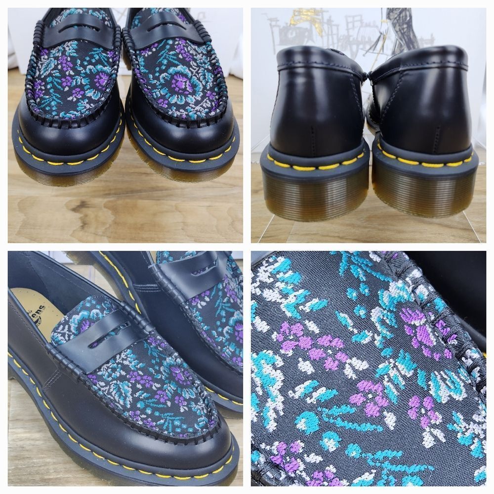 🩵NIB Dr. Martens Penton Floral Jacquard Penny Loafers Smooth Black Size 8 - Picture 6 of 15